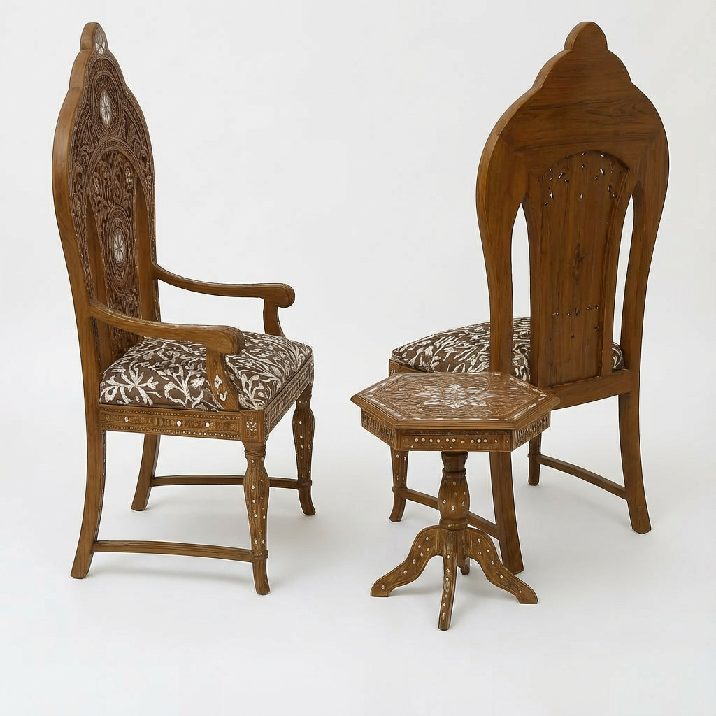 Handcrafted Syrian Mother-of-Pearl Chair Set