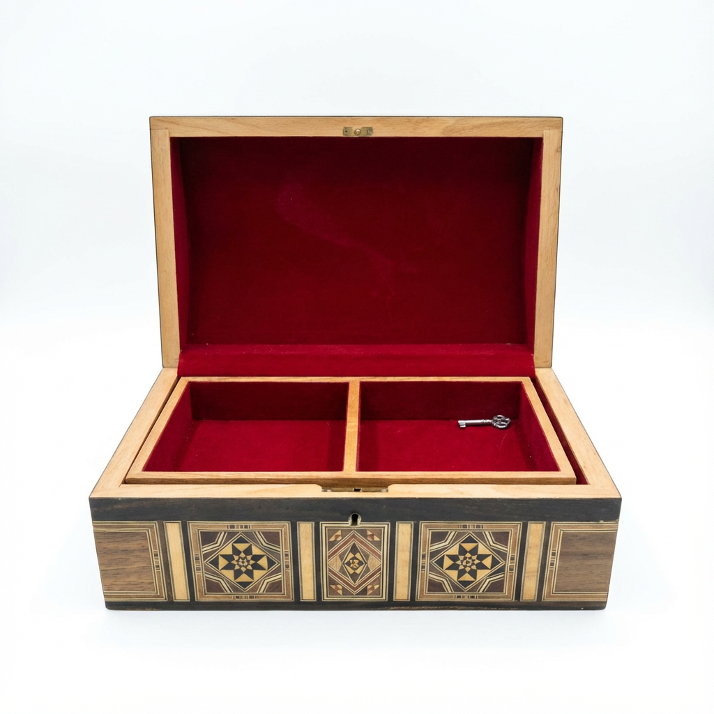 Handcrafted Domed Mosaic Wooden Jewelry Box with Mother-of-Pearl Inlay