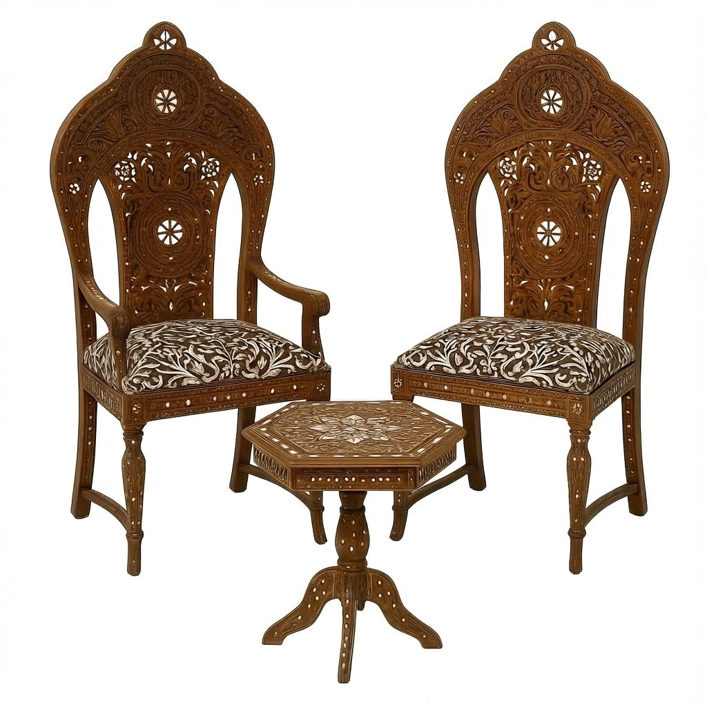 Handcrafted Syrian Mother-of-Pearl Chair Set