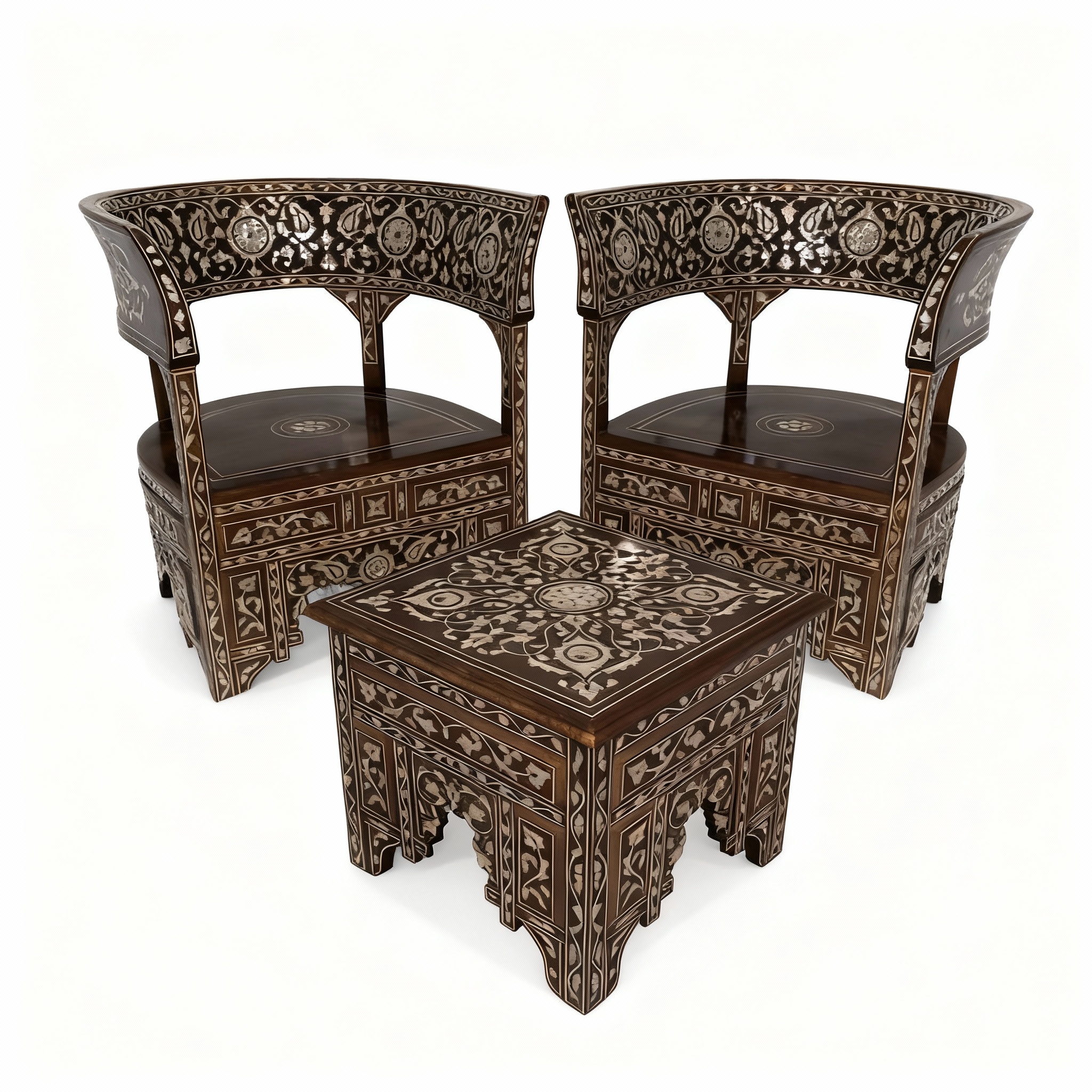 Handcrafted Mother-of-Pearl Chairs & Table Set