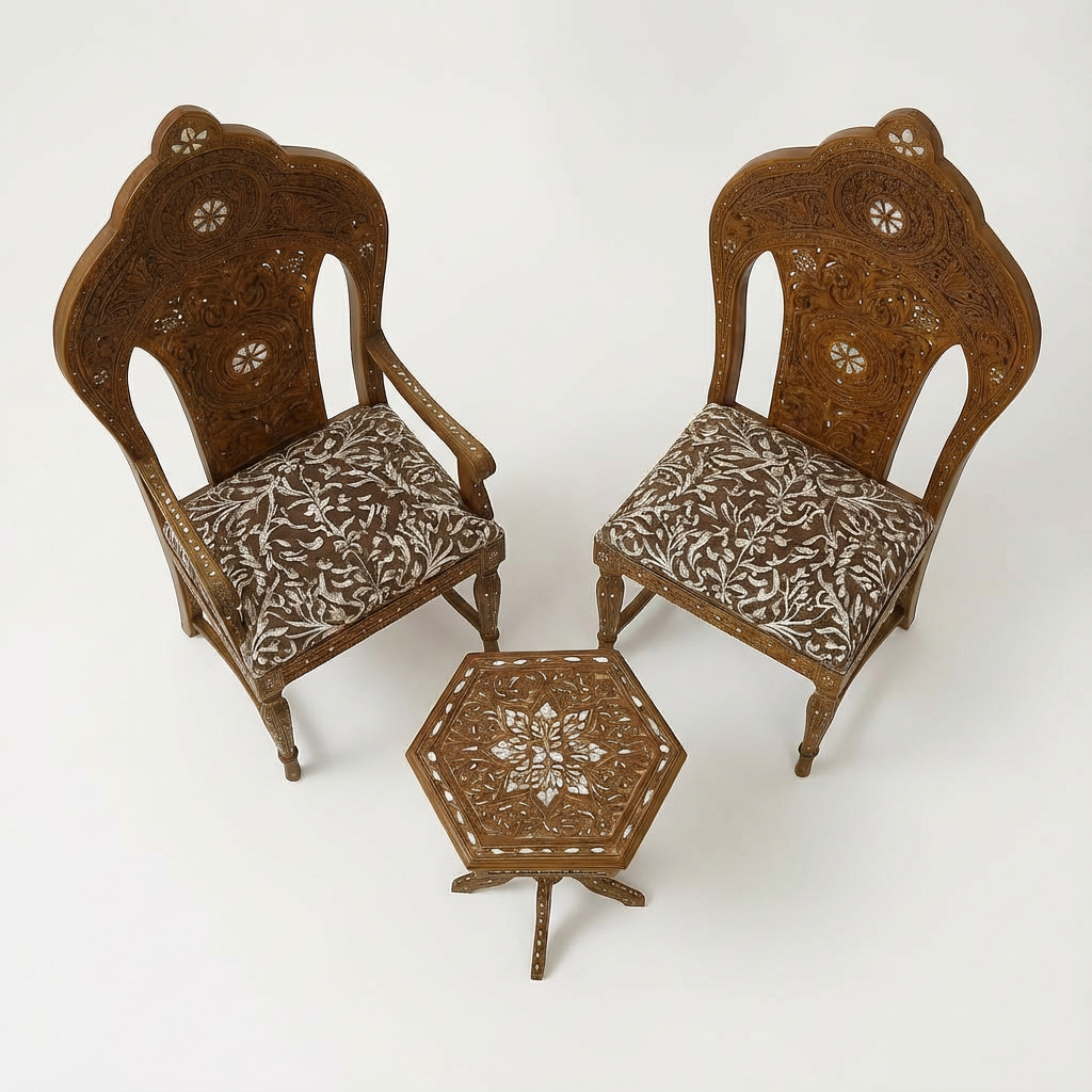 Handcrafted Syrian Mother-of-Pearl Chair Set